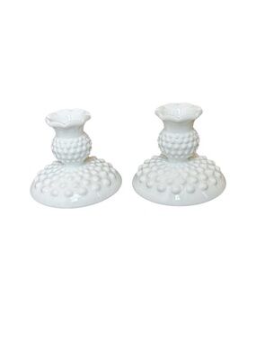 Fenton Hobnail Milk Glass Candle Holders